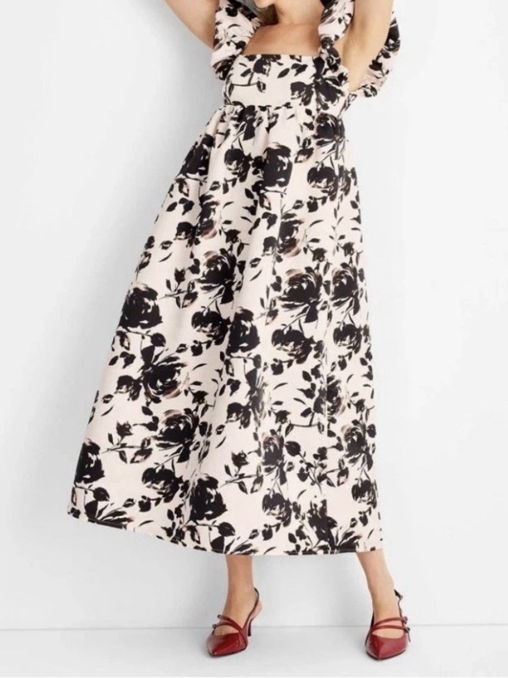 Floral Maxi Skirt in Cream and Black